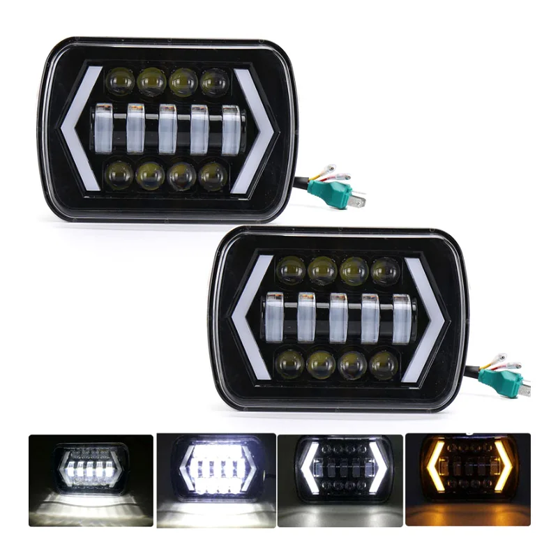 DOT SAE E9 Combo High Low Beam DRL Warning Turn Signal H4 H6054 H5054 Rectangular 5X7 7X6 Square Sealed Beam YJ XJ Led Headlight