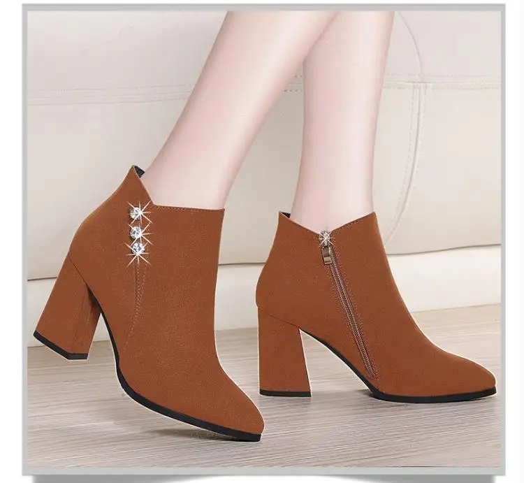 High quality suede women ankle boots  block heel wholesale china factory ladies