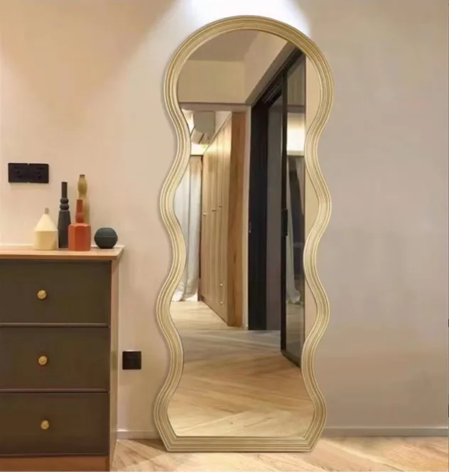 2022 Modern wavy full-length mirror cloakroom dress floor mirror creative simplicity art deco mirror