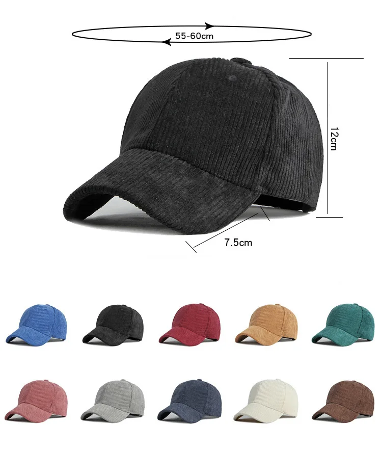 Fashion wholesale winter Simple solid color cap  warmth vintage blank dad hat men sport Corduroy baseball cap