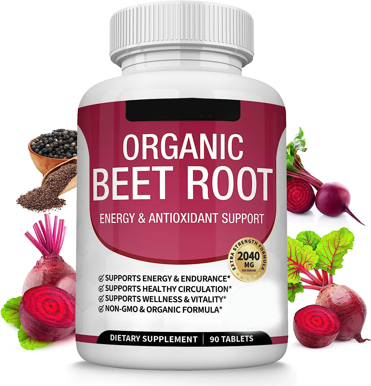 Organic Beet Root Powder Tablets  Natural Nitric Oxide Beets to Support Energy Black Pepper Better Absorption