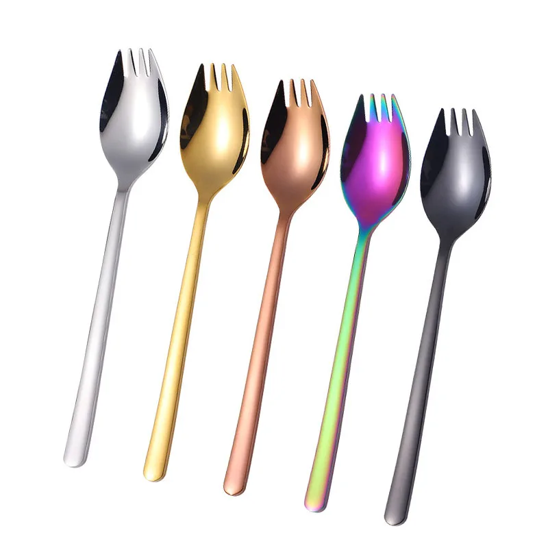 2020 New Arrives 2 In1 Stainless Steel Gold Rose Gold Salad Fork With Spoon