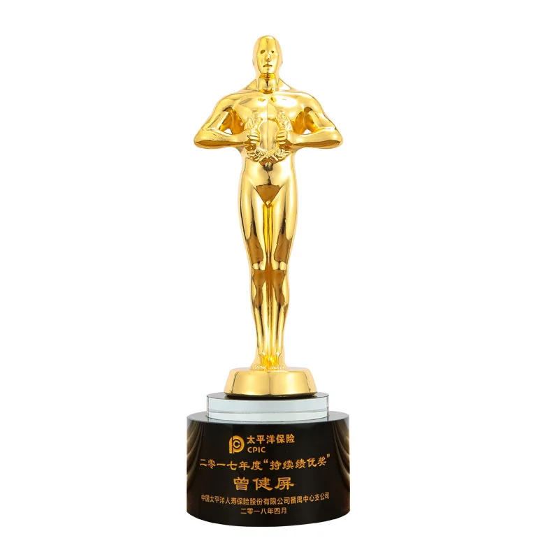 Custom metal gold-plated trophy with crystal earth world competition trophy Oscar trophy souvenir Golden Globe Award