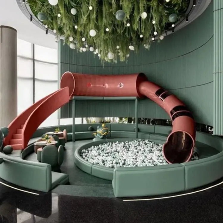 Woods forest theme fun children amusement park party commercial rental kid climbing blocks ninja course wooden indoor playground