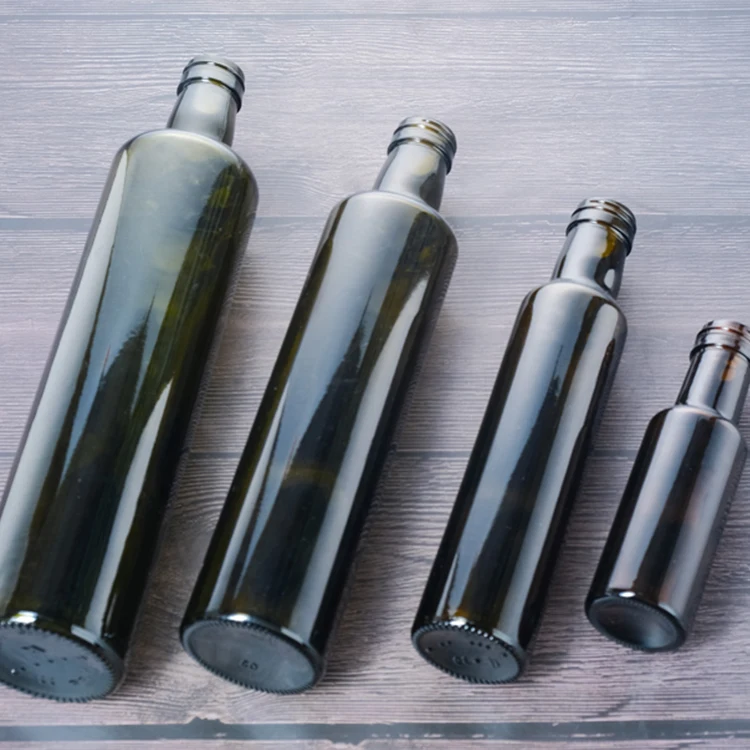 Food Grade Empty stocked olive oil dark green bottle Dorica 250ml thread finish glass bottle