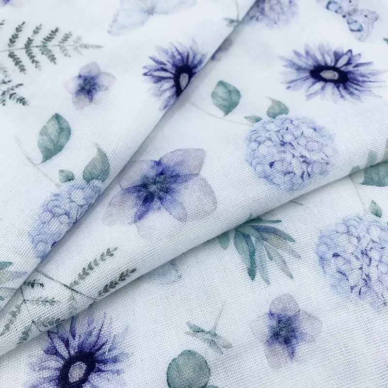 High Quality Knitted Gauze Muslin Cotton Fabric with Digital Printing Flower Cotton for Dress