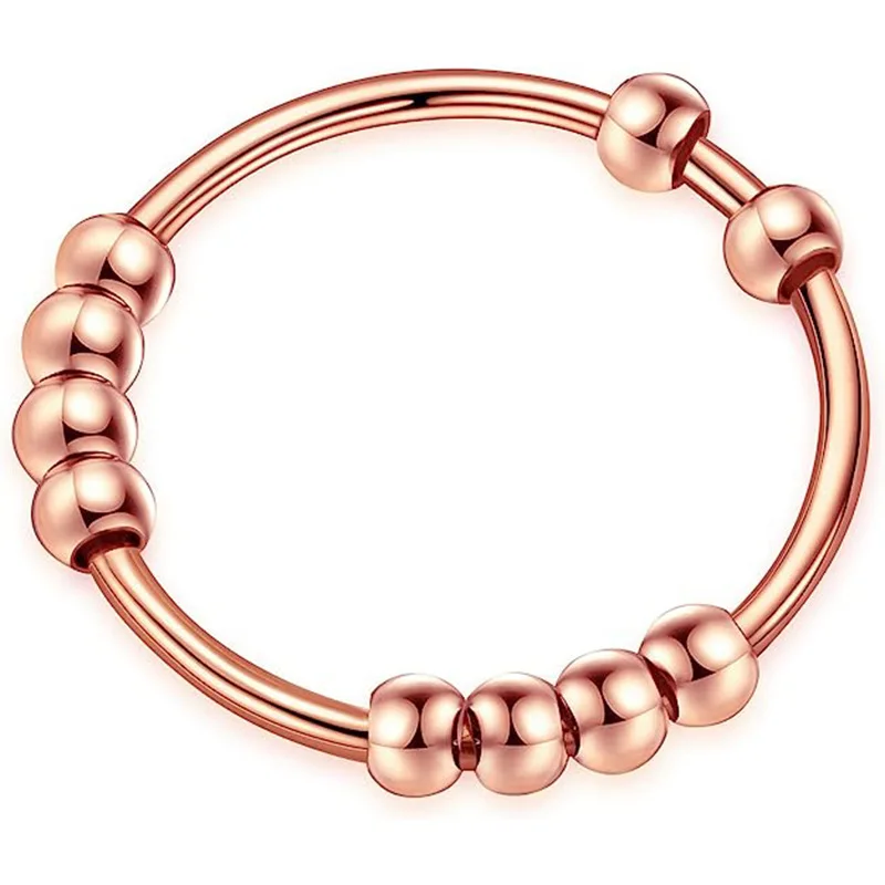 Anti-anxiety Bead Ring Women Rotating Beaded Rings Titanium Steel Anti-stress Anxiety Fidget Ring
