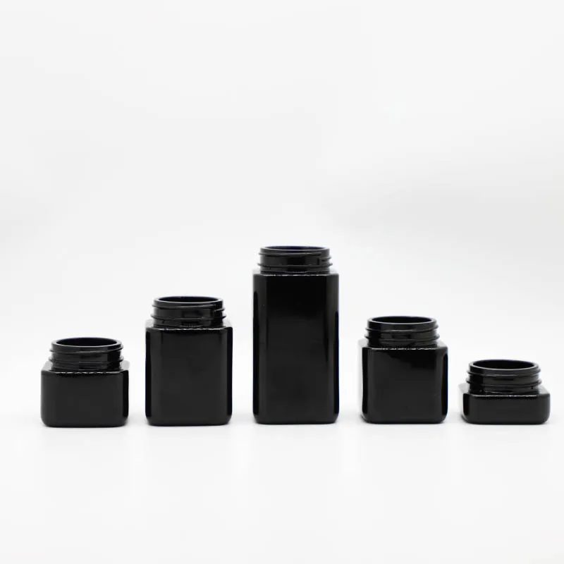 2OZ dark glass square supplement jars with child proof lid natural cosmetic container