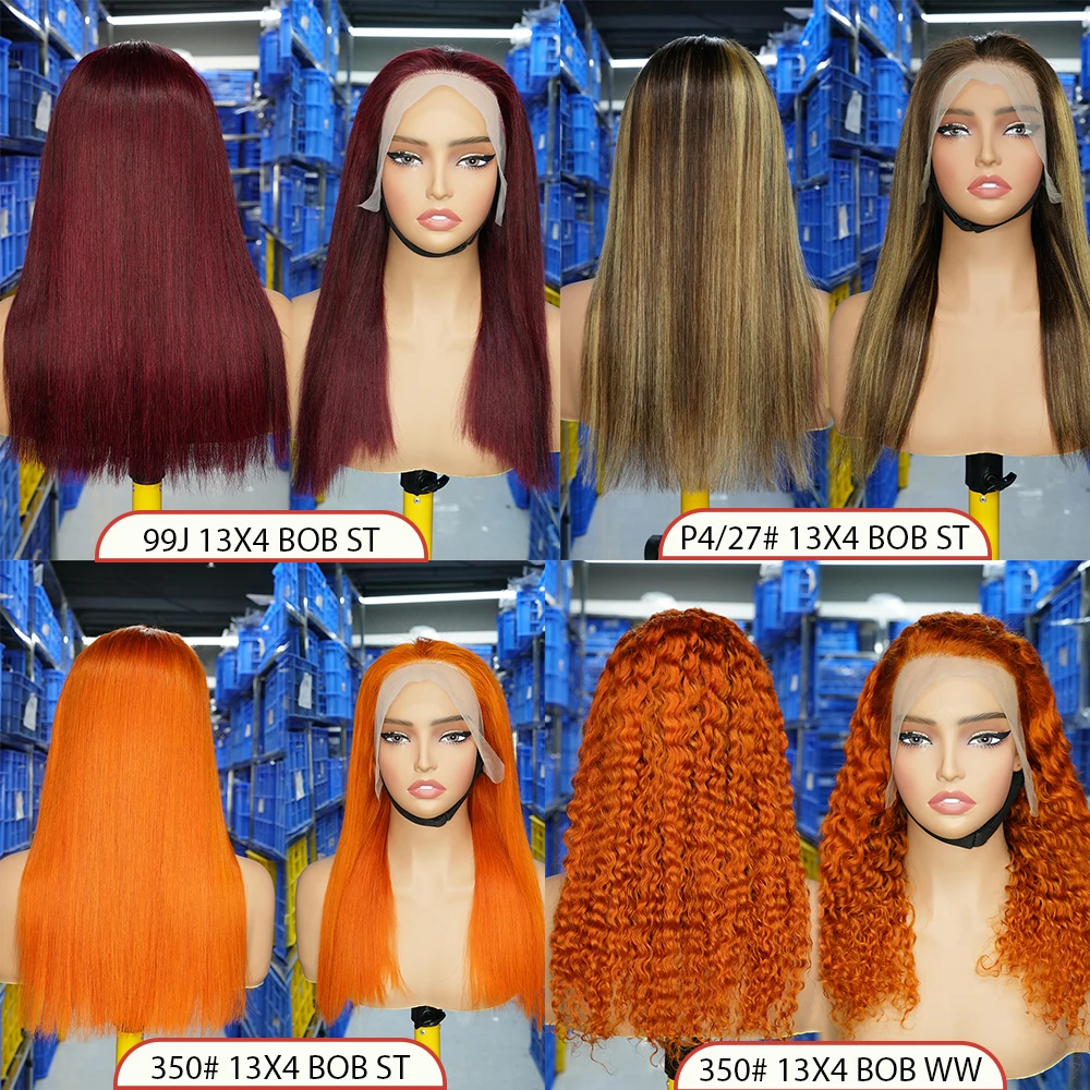 Cheap Water Curly Natural Colored Bob Wigs Short Bob Wig Highlight T part Lace Frontal Wigs For Black Women