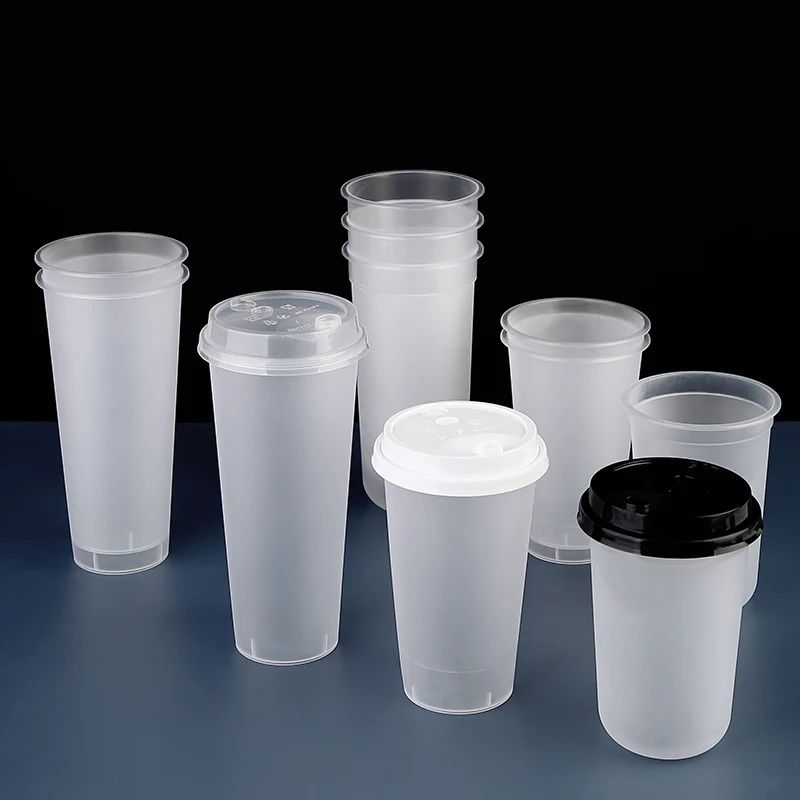 Disposable Cup With Lid Transparent And Matt Round Cup Disposable Plastic Drinking Juice Packaging Cup With Dome Lid