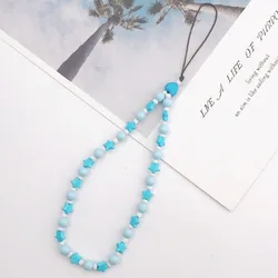 Wholesale Handmade Rainbow Color Smiley Face Fruit Pearl Polymer Clay Beaded Phone Lanyard Wrist Strap Mobile Phone Charm Chain