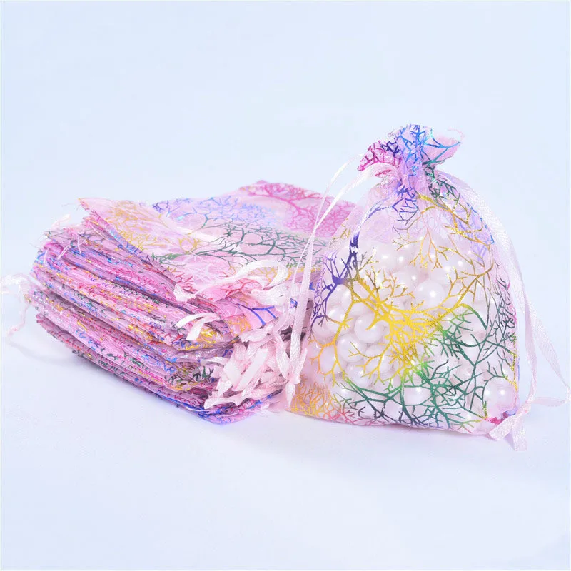 Hot wholesale gift candy packaging  bag hot stamping foil drawstring jewelry Organza Bag