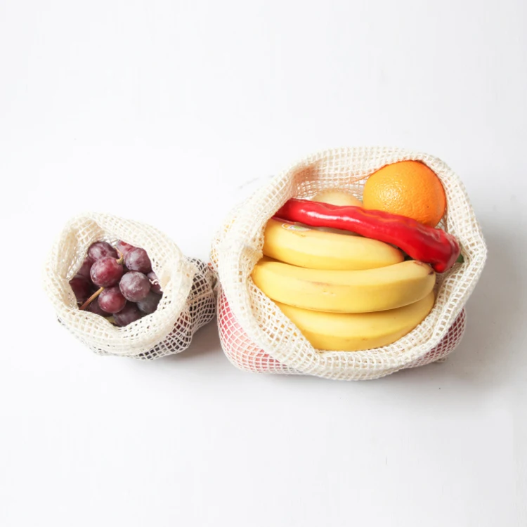 Amazon hot style green fruit mesh bag pull rope bundle mouth vegetable mesh storage bag spot pure cotton mesh bag