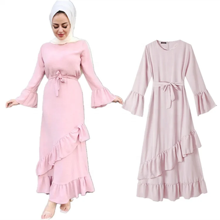 Hot Sale Modest Women Clothing 2 Colors Double Elastic Waist and Cuffs Abaya Muslim Dresses