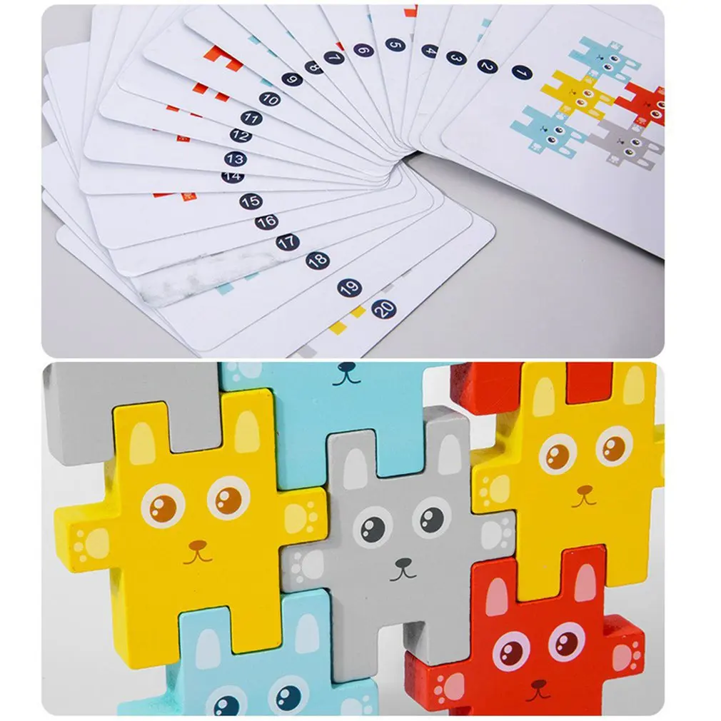 Children Montessori Animal Stacking Blocks Toys Rabbit Balancing Games Educational Wooden Puzzle Toys Digital Calculation