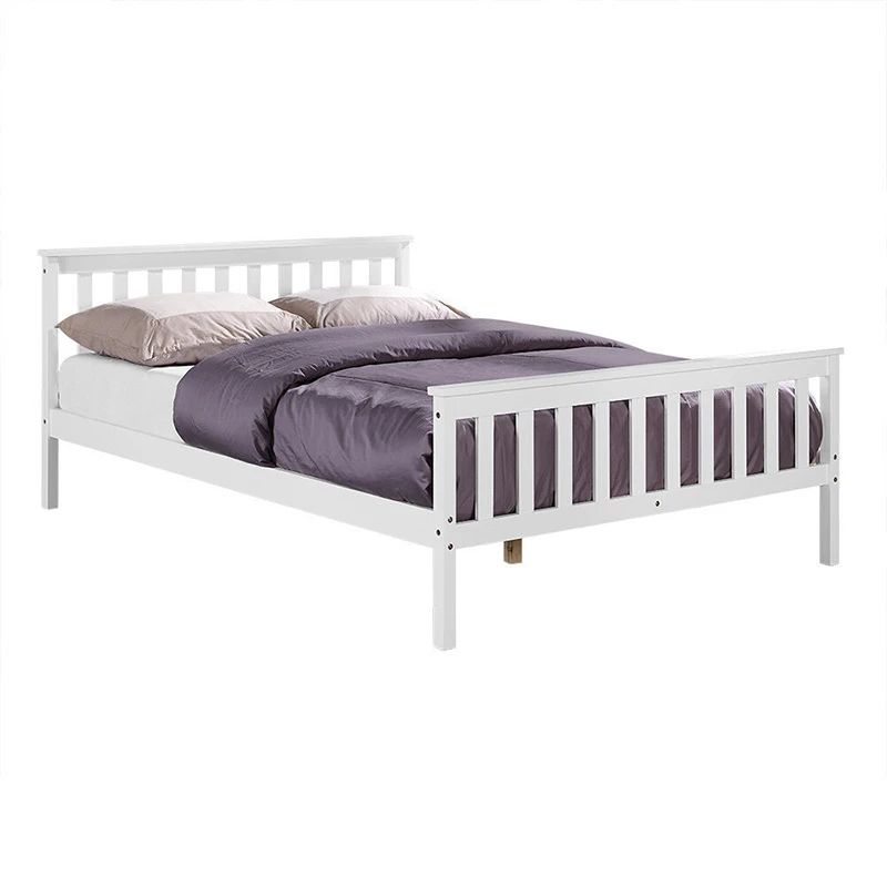 Single Factory Price Wooden Bed Frame Solid Pine White Double King Single Size Shaker Style Wood Beds Wall Bed