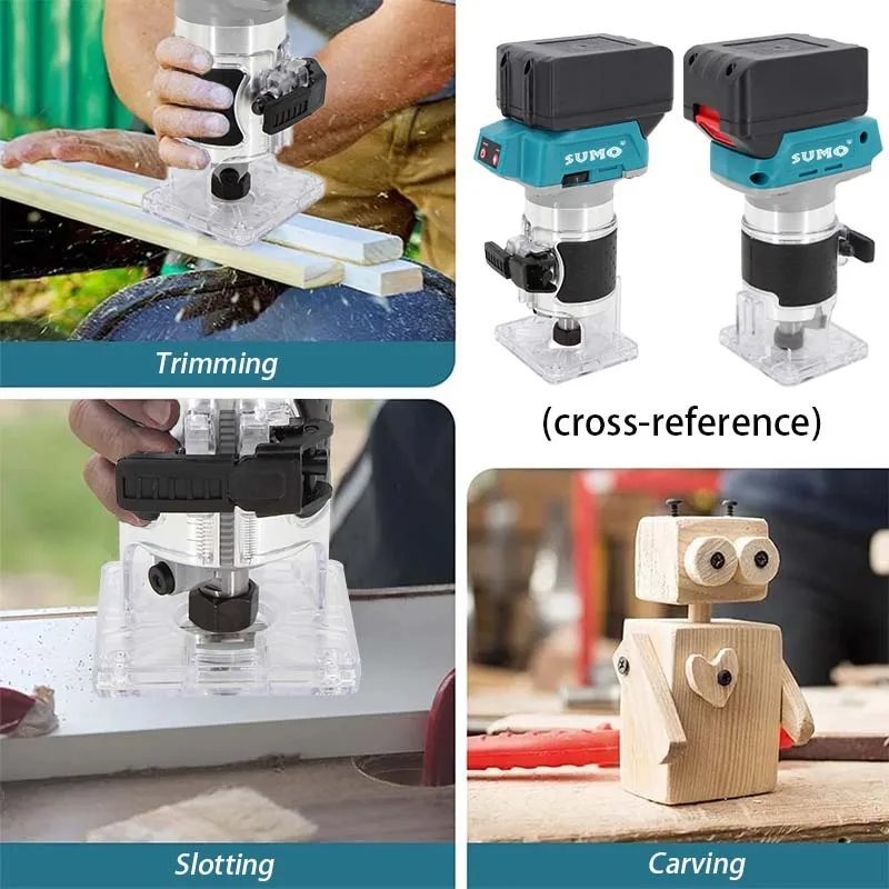 SUMO Hot Sell 21V 800W Lithium Brushless Cordless wood router hand tools Woodworking Battery Power Routers Cordless Router
