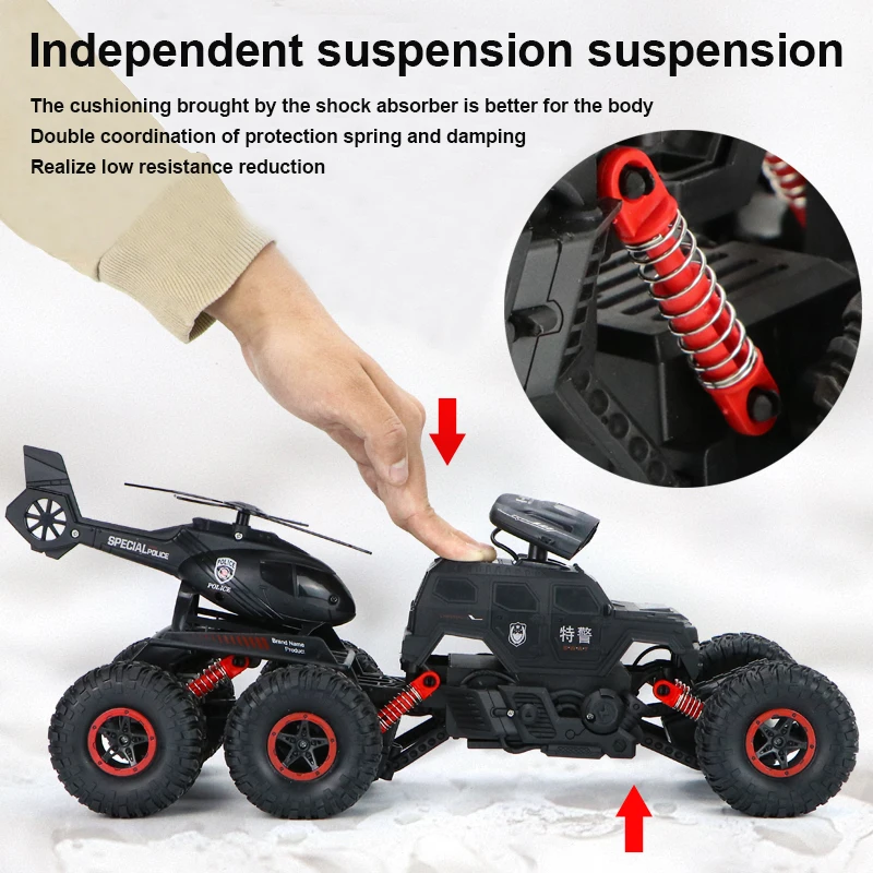 Shock Absorbers Six-Wheel 4X4 Swat Police Truck Off-Road Climbing Vehicle Remote Control Rc Car Toys With Airplane