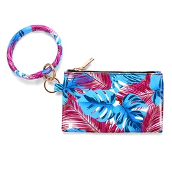 Serape Sunflower Printed Leather Bracelet Tassel Keychain Zip Wallet Oversized O Key Ring Monogrammed Wristlet Purse Key Holder