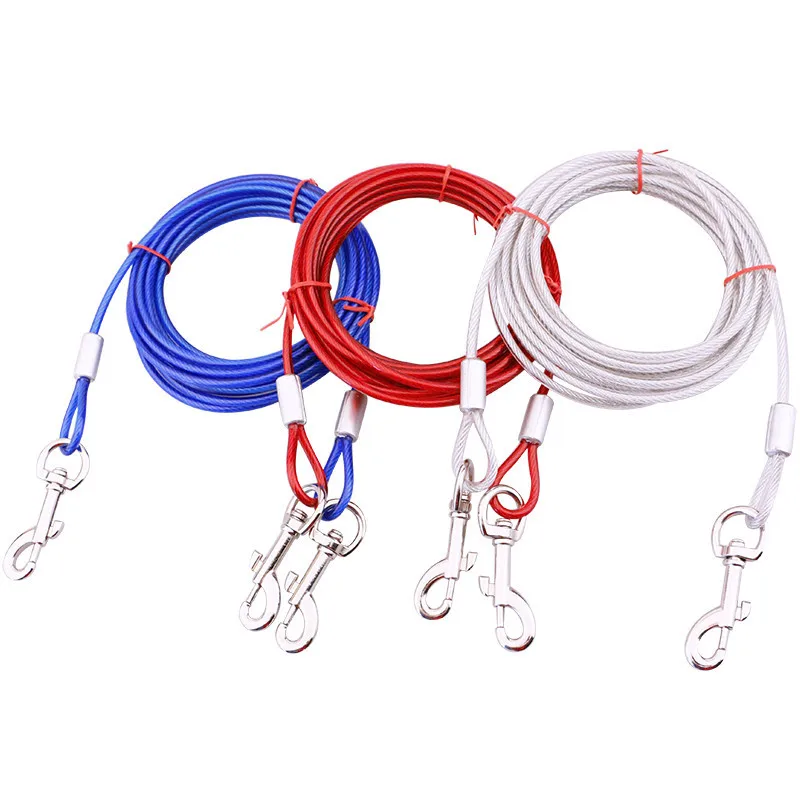3m 5m Bite Proof Double Hook Wire Pet Outdoor Heavy Duty Tangle Free Rope Dog Harness and Leash Stainless Steel