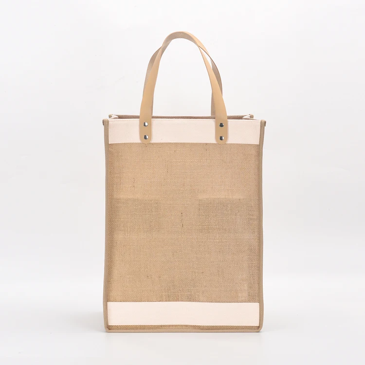 Promotional custom make printed logo Eco recycle bag woven shopping bags Eco Friendly burlap jute tote bags with pocket zipper