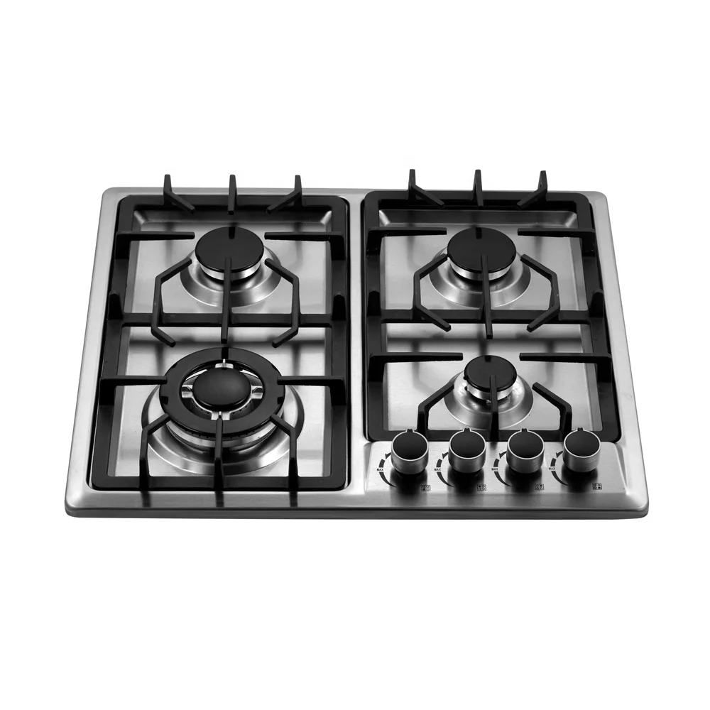 Промоакция OEM дизайн 600 мм нержавеющая сталь Легкая очистка чугунная Газовая Плита Запчасти кухонная плита 4 горелка настольная газовая плита