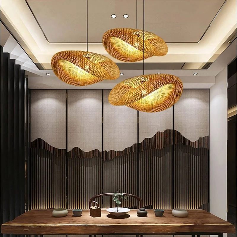 Handwoven Natural Biodegradable Bamboo Chandelier Pendant Light For Hotel