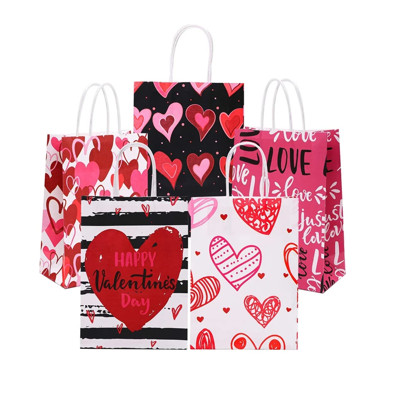 KM Mixed Style Love Heart Gift Bags Paper Gift Bag For Wedding Birthday Party Decor Valentines Day Gifts Packing Bag