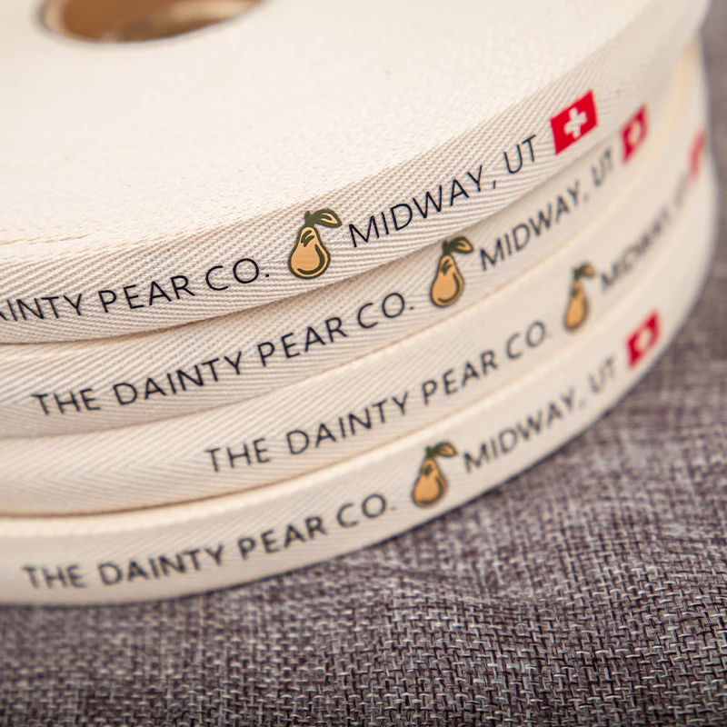 Customized Luxury Eco-friendly 3D Relief Embossed Printed Soft Fish Bone Printed White Cotton Ribbon Decoration Ribbon