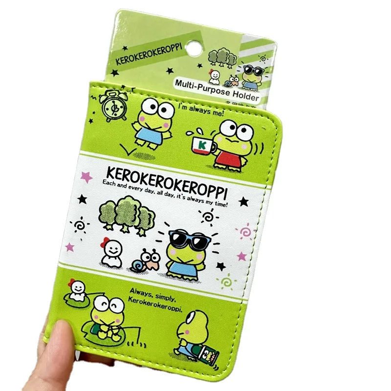 DHF038 New arrival Melody Kuromi Little Twin Star PU Passport protection Cover clip cartoon kawaii keroppi small passport holder
