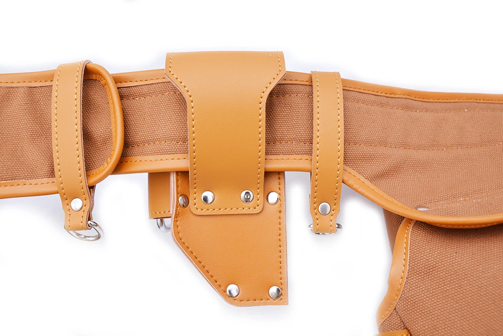 Professional canvas leather carpenter tool belt pouchwith belt low moq 6 pockets belt tool bag work for tool organizer