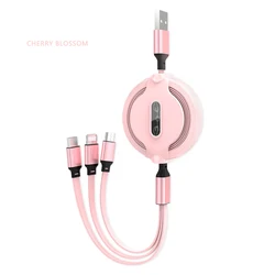 Liquid silicone retractable cable three-in-one macaron 1 drag 3 data charging cable gift logo customization
