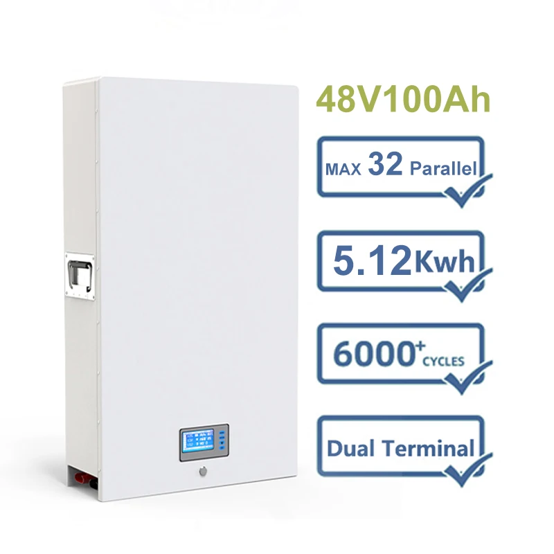 6000 Deep Cycles Quick-Plug Terminals Max 32 Parallel PC Monitor 5120Wh High Power LiFePO4 Home Battery 48V 100Ah 5Kw Powerwall