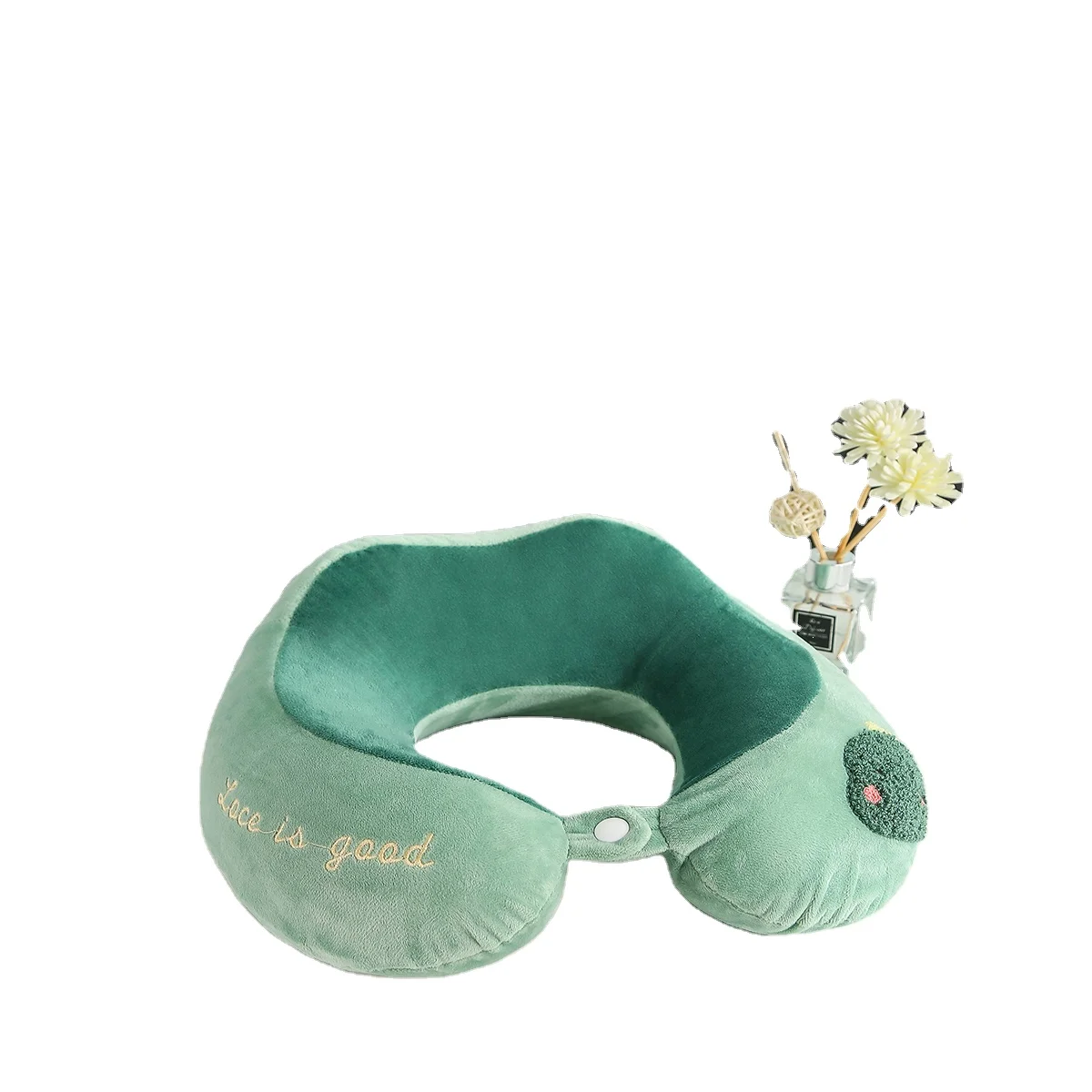 2023 New Style Green Color Dinosaur Sew Easy to Pack Travel Pillow 30 Vacuum Package 100% Polyester Neck Pillow Memory Foam 200g