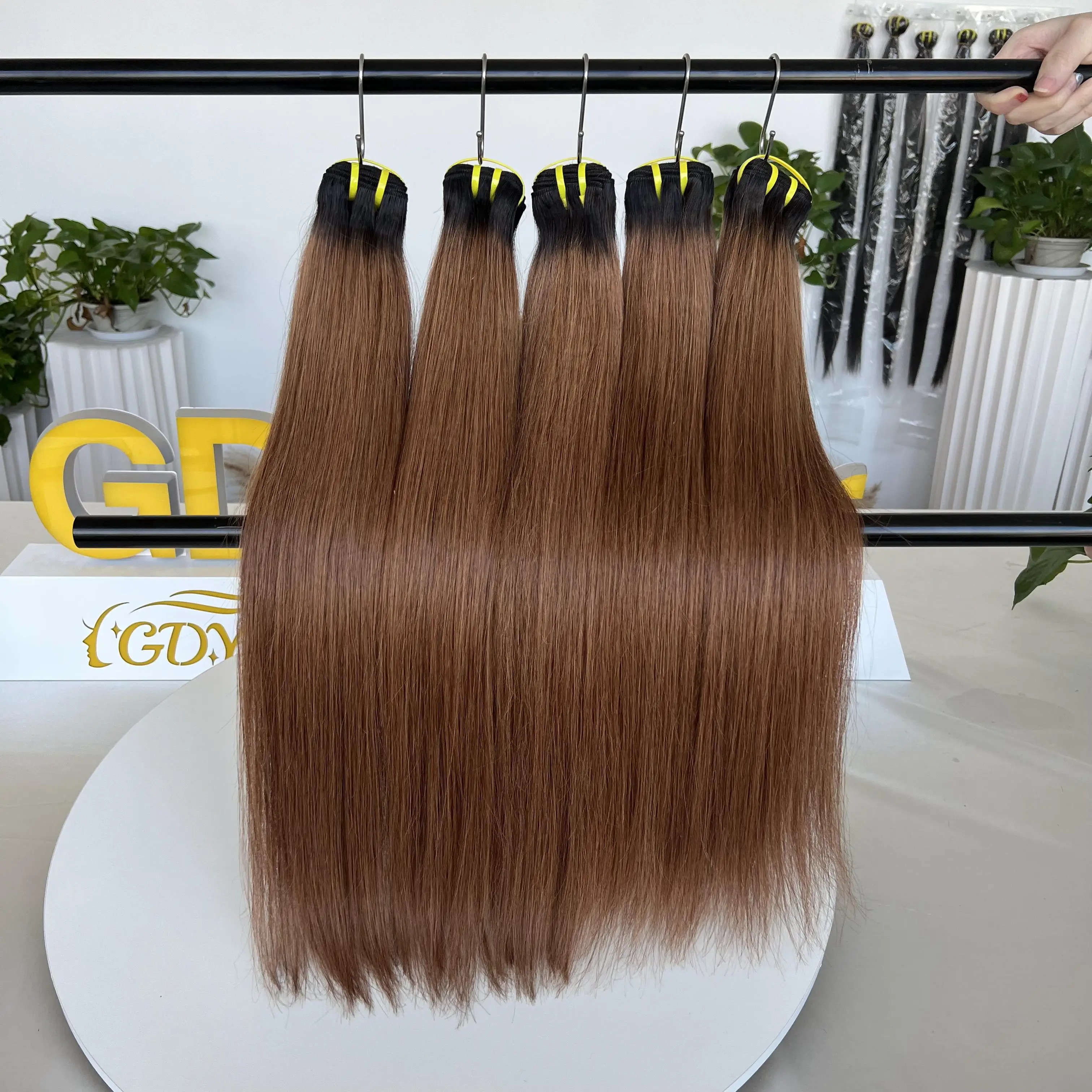 GDY Wholesale 100% Human Hair 1B/30 Ombre Brown Brazilian Virgin Hair Bundles Silky Bone Straight Hair Bundles