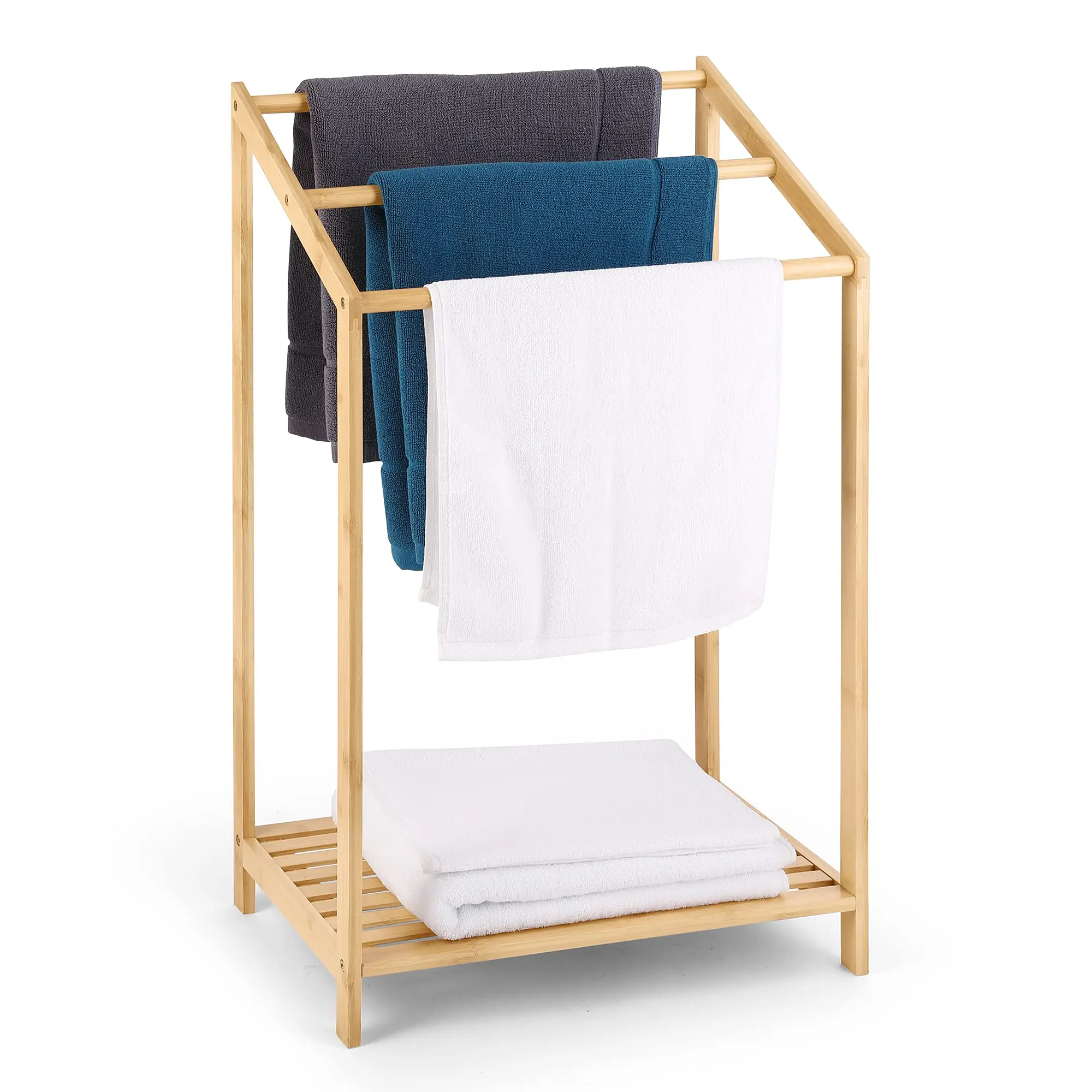 Bathroom towel rack with storage independent beach towel ecofriendly bamboo towel rack