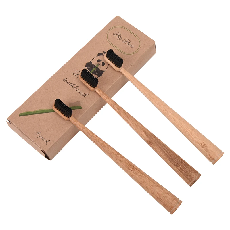 Wooden Handle Bathroom Natural Charcoal Wood Biodegradable Kids Size Travel Bamboo Toothbrush With CE