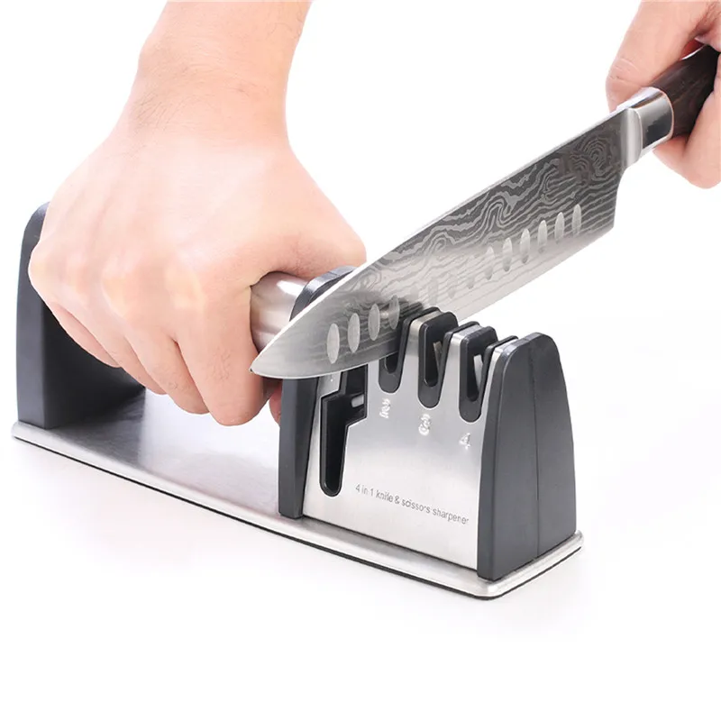 professional manual diamond Stainless Steel sharpener tool 4 in 1 kitchen knife and scissor Sharpener