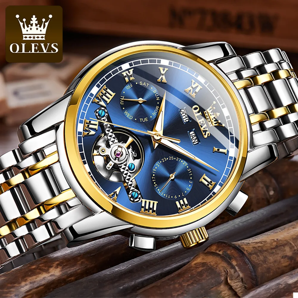 OLEVS 6607 Watch Men Fashion Sport Wristwatch Multiple Time Zone Relogio Timepiece Clock Masculino Stainless Steel Luxury 2019