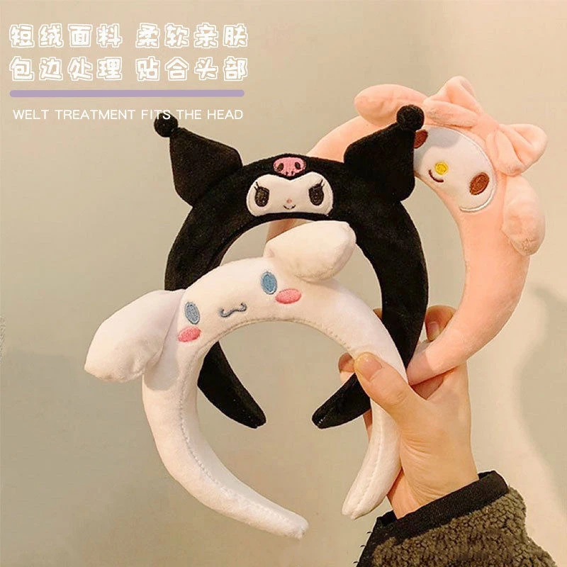 Jiamu Hot Sale Children Cartoon Sanrio Facial Washing Girl Hair Hoop Plush Wide-edged Head Hoop Cute Headband For Women Girls