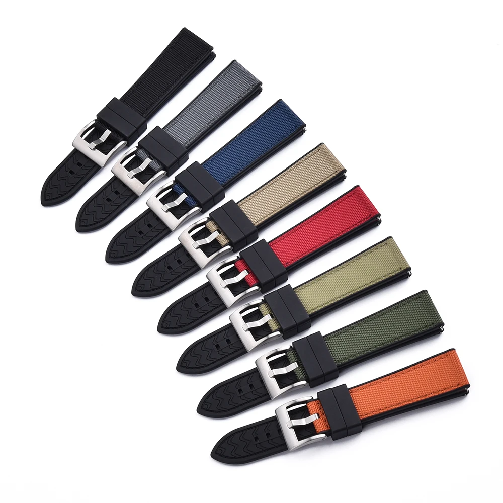 JUELONG Sea Wave  Quick Release Hybrid Rubber Sailcloth Straps Waterproof Fabric FKM Rubber Watch Strap 20 22mm