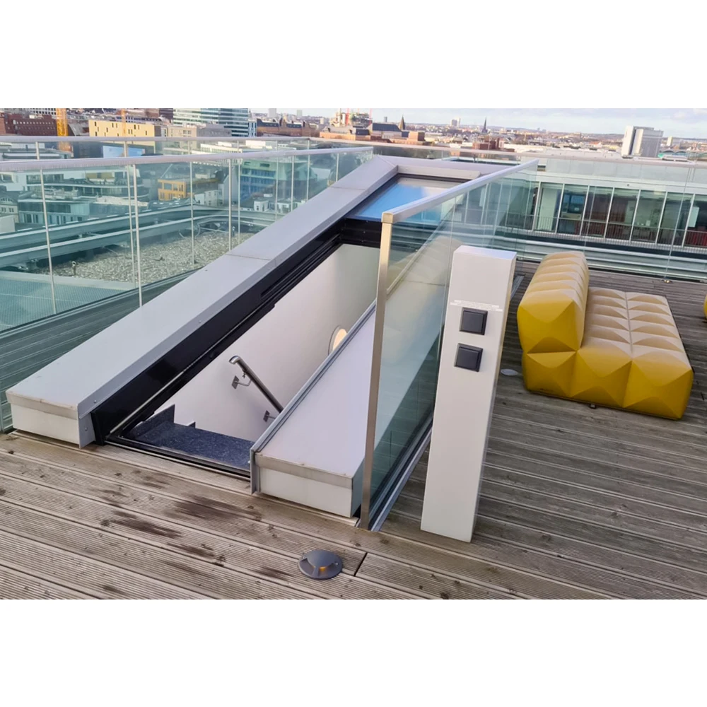 Automatic Retractable Skylight windows Customized Roof Insulating Double Glass Top Flat Tempered Ventilation