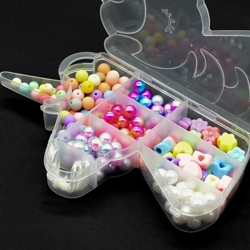 Hot Sales Fantasy Mermaid Color Faux Pearl Unicorn Plastic Acrylic ABS Round Love Heart DIY Beads  For Kids Jewelry Making Set