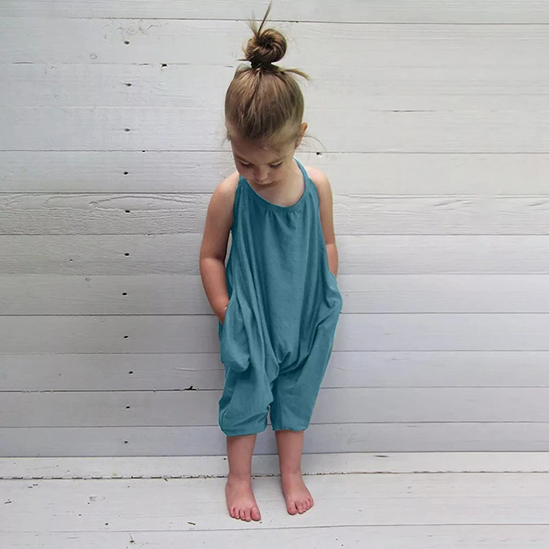 HONGBO OEM/ODM toddler girls sling romper backless sleeveless 5 years girl clothes jumpsuits long pants with pockets