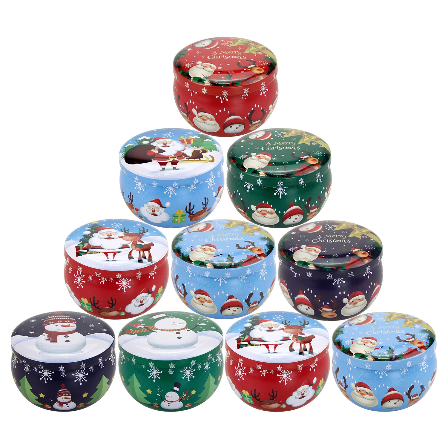 Ready To Ship Snowman Pillar Shape Small Metal Box Tin Christmas Santa Claus Tin Case Metal Gift Box For Candy Cookie