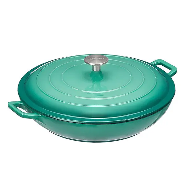 5 Quart Enameled Shallow Type Cast Iron Braiser Pan With Lid Cast Iron Casserole Dish with Lid