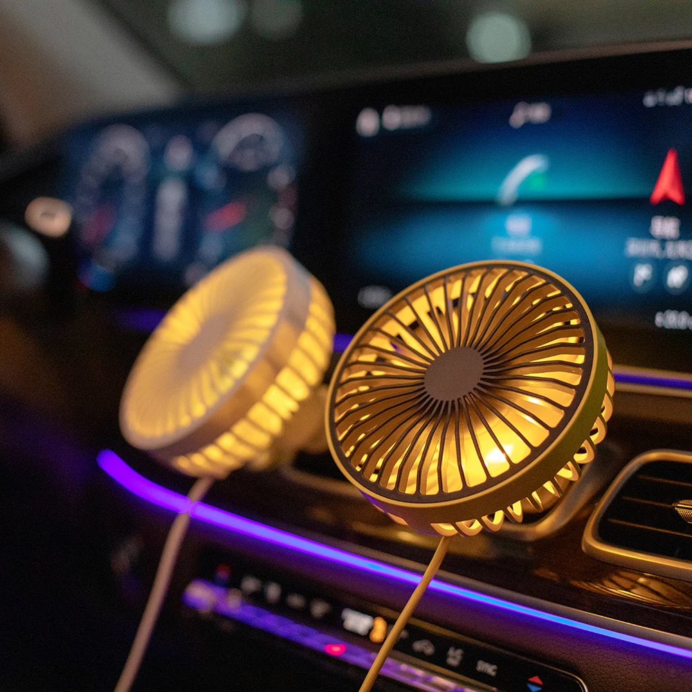 
USB car fan Air cooler fan Portable fashion car mini fan LED Light 
