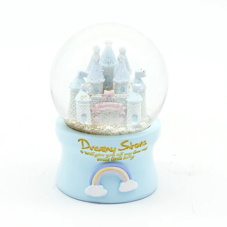 
New design snow globe with castle princess fantasy castle pink&purple&blue globes resin material crafts price advantage 