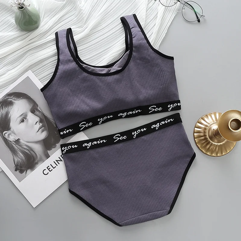 Bralette A B Small Cup Women Letter Brand Seamless sport Bra And Panties Bra & Brief Sets