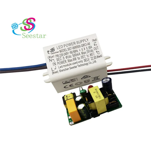 Seestar IP44 isolated AC220-240V DC5-8V 500mA 2.5W 3W 4W PF>0.8 flicker free TUV SAA CE CB ERP led power supply led driver